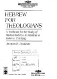 Hebrew for Theologians: A Textbook for the Study of Biblical Hebrew in Relation to Hebrew Thinking